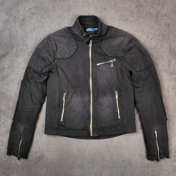 Polo Ralph Lauren Moto Riders Jacket Womens Small Black Full Zip Cotton Blend - Picture 1 of 11